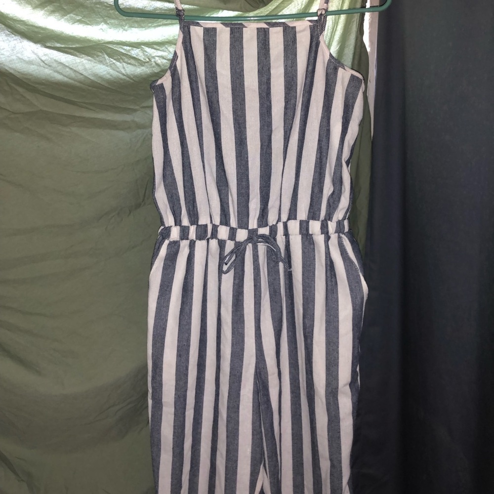 Ci Sono Blue and White Striped Jumpsuit With Pockets
